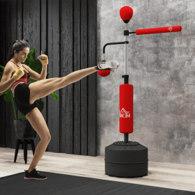 4-in-1 Adjustable Reflex Boxing Trainer – Dual Speed Balls, 360° Reflex Bar & Freestanding Punching Bag