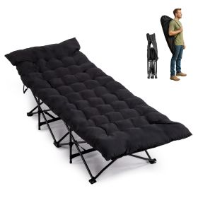 Folding Camping Cot with Soft Sleeping Pad – Portable Adult Bed for Camping, Travel & Home, Black