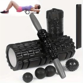 Portable Foam Roller & Massage Recovery Set – EVA Roller, Massage Stick, Massage Ball & Resistance Band with Carry Bag