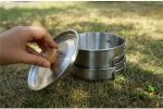 304 Stainless Steel Camping Cookware Set – Portable Frying Pan & Soup Pot with Folding Handles