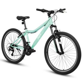 A26208D 24"/26" Mountain Bike – 21-Speed Steel Frame with Front Suspension & Dual V-Brakes (Option: Green)