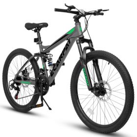 A2460 24" Full-Suspension Mountain Bike – 21-Speed Steel Frame with Disc Brakes (Option: Gray)