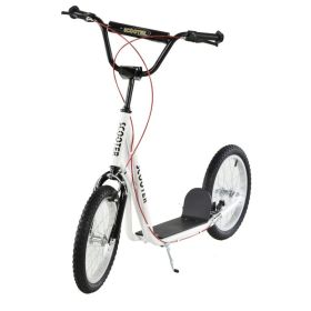White Kids’ Kick Scooter – Adjustable Handlebar, Dual Brakes & Inflatable Wheels (Option: White)