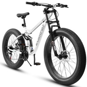 Full-Suspension Fat Tire Mountain Bike – Steel Soft-Tail Frame, 4" Tires & SHIMANO Shifting (Option: White)