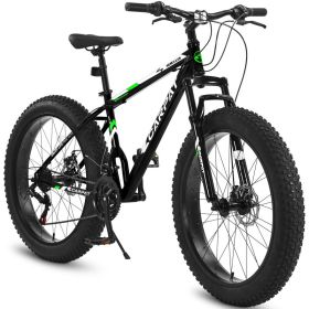 Elecony 26" Fat Tire Mountain Bike – SHIMANO 21-Speed Drivetrain, Front Suspension & Dual Disc Brakes (Option: Black)