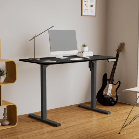 Electric Standing Desk Whole Piece Adjustable Height Desk Home Office Computer Workstation Sit Stand up Desk (Black Frame + Black Top) (Main Material: Wood + Stainless Steel, Main Color: Black)