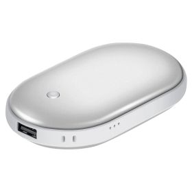 Portable Rechargeable Hand Warmer – 5000mAh Power Bank, Double-Sided Heating (Color: Silver)