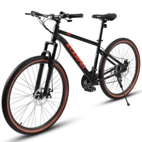 A24301 24" Teen Mountain Bike – 21-Speed High-Carbon Steel Bike with Disc Brakes (Option: Red Black)