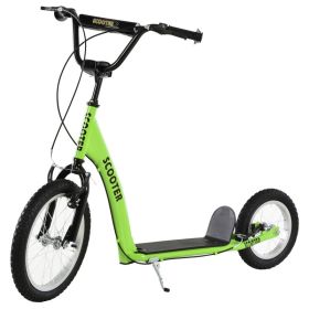 Youth Kick Scooter with Adjustable Handlebar, Dual Brakes & Inflatable Wheels – Green (Option: Green)